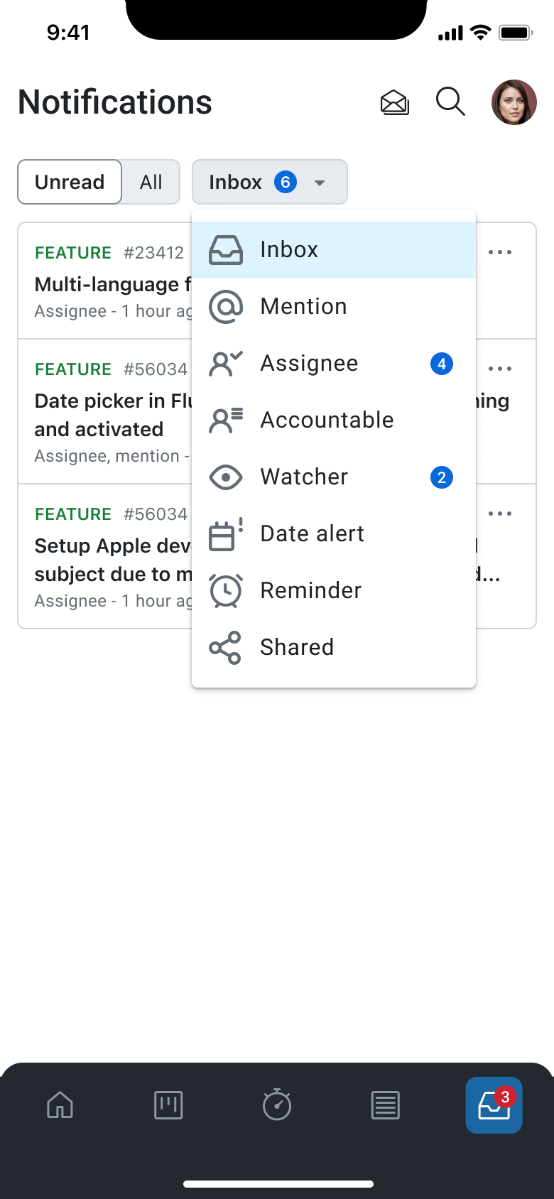 OpenProject mobile app switch the Notification Center query