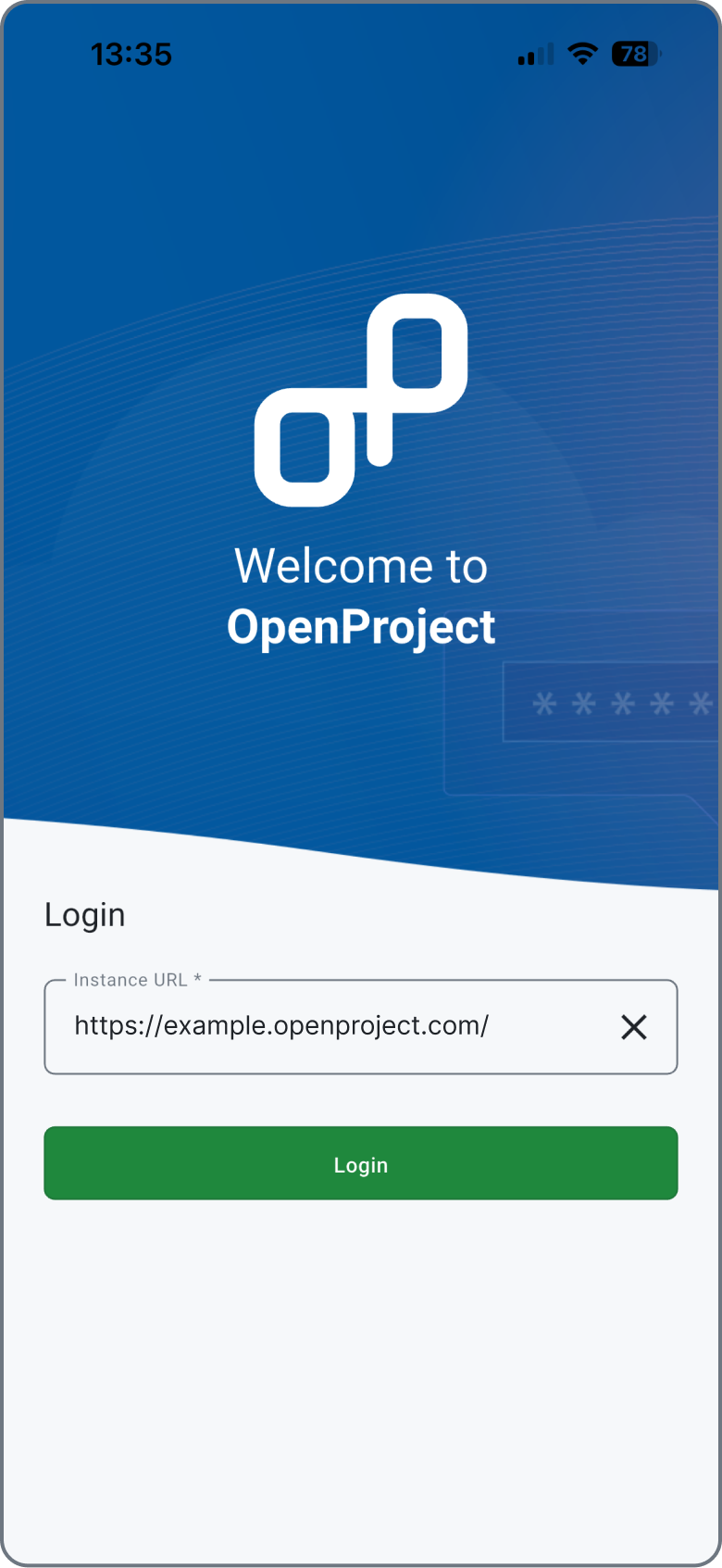 Mobile app initial onboarding page