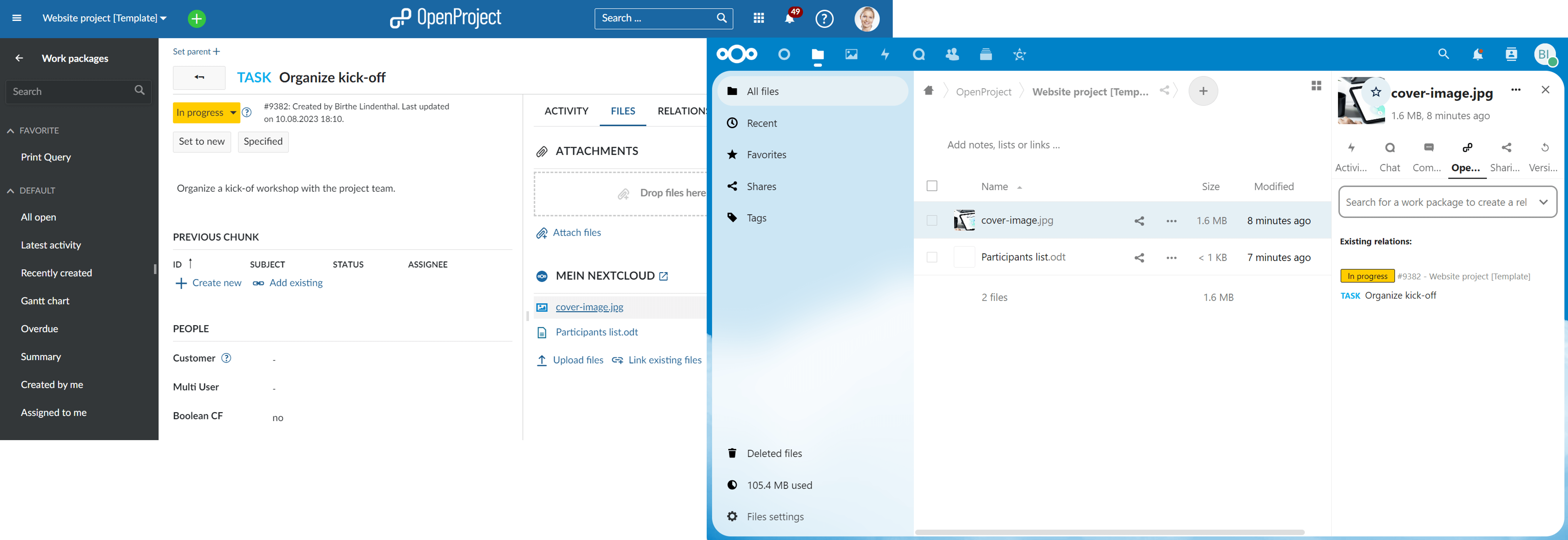 OpenProject Nextcloud integration