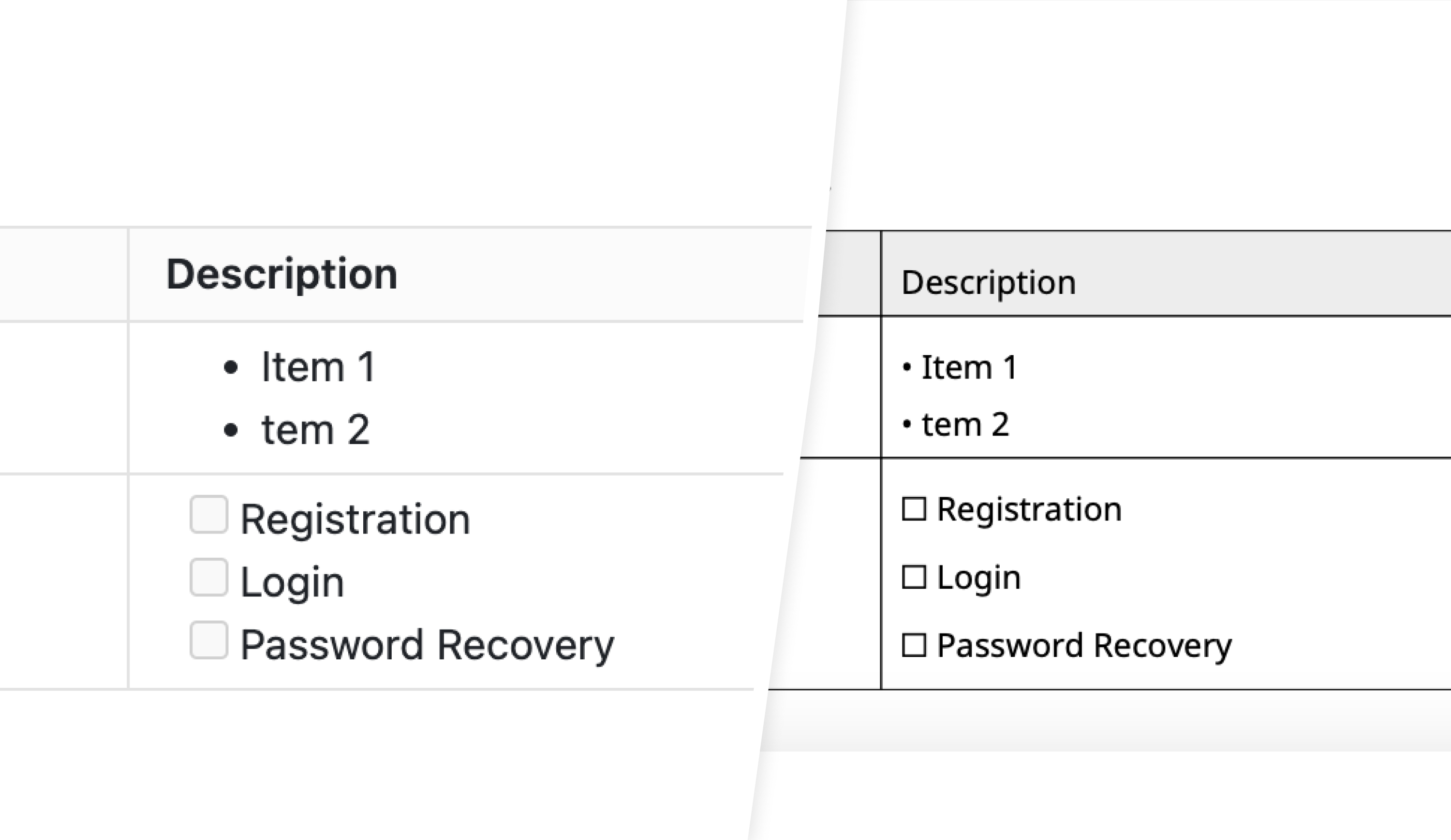 Work package with a table in the description field and how it looks when exported as PDF