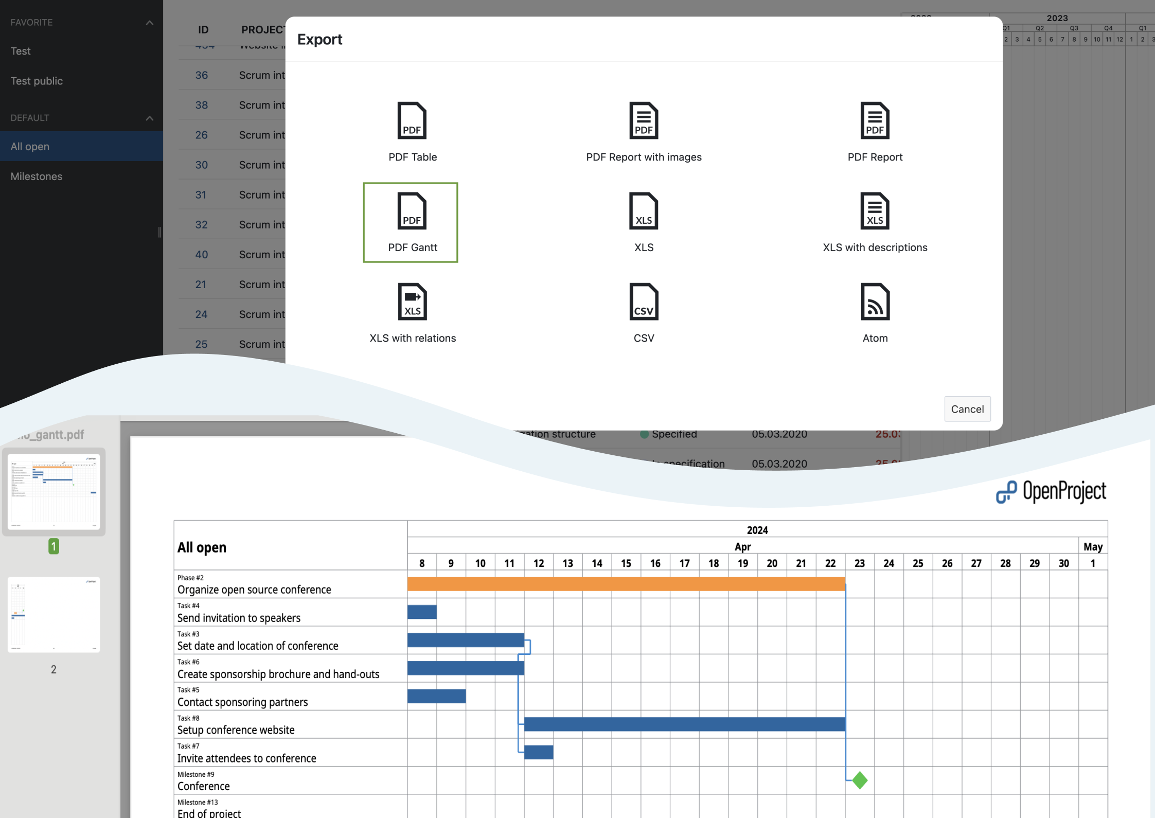 Export your Gantt view as PDF