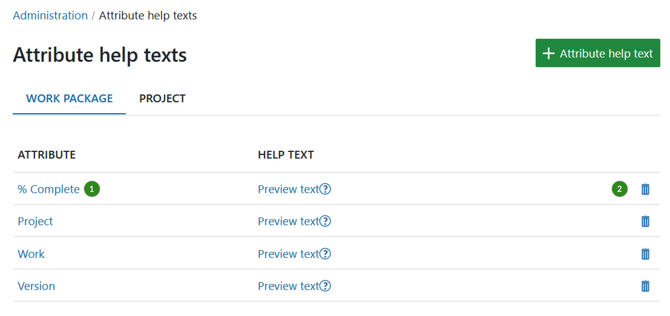 Edit or delete help attribute texts in OpenProject administration