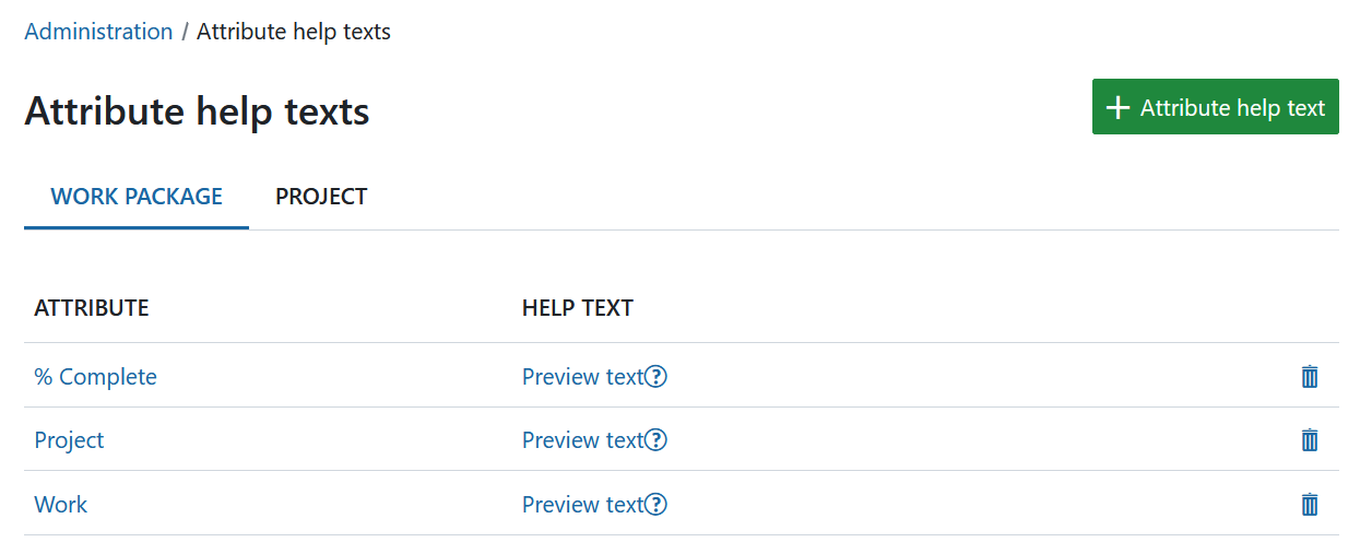 Attribute help texts in OpenProject administration