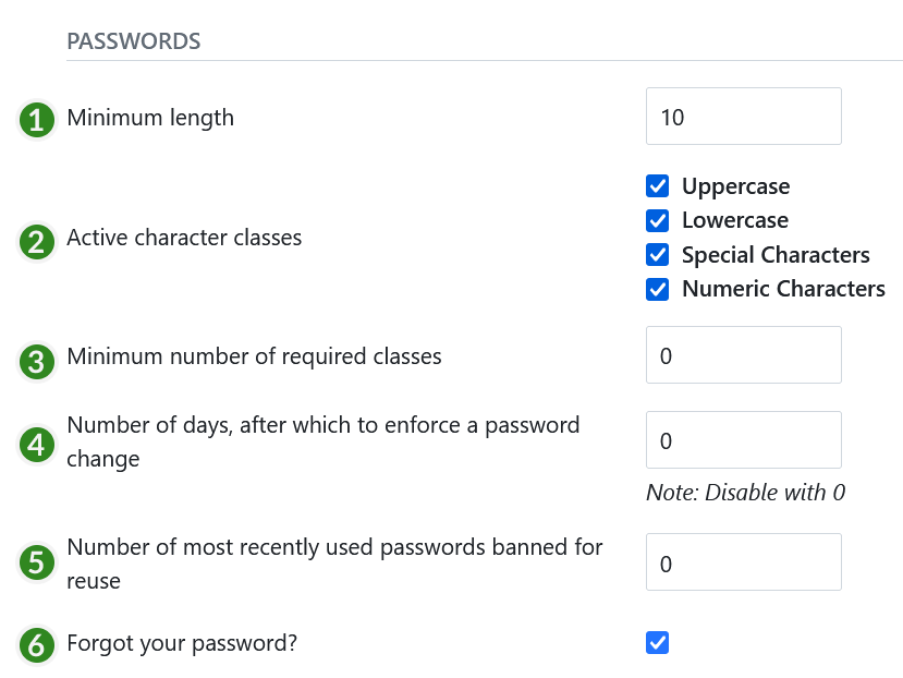 Password settings in OpenProject administration