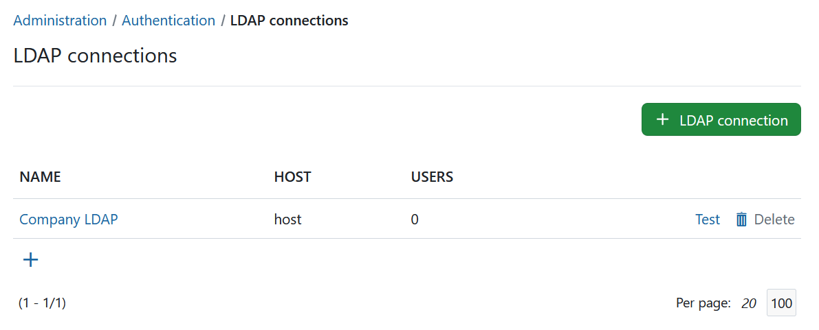 New LDAP connection created in OpenProject administration