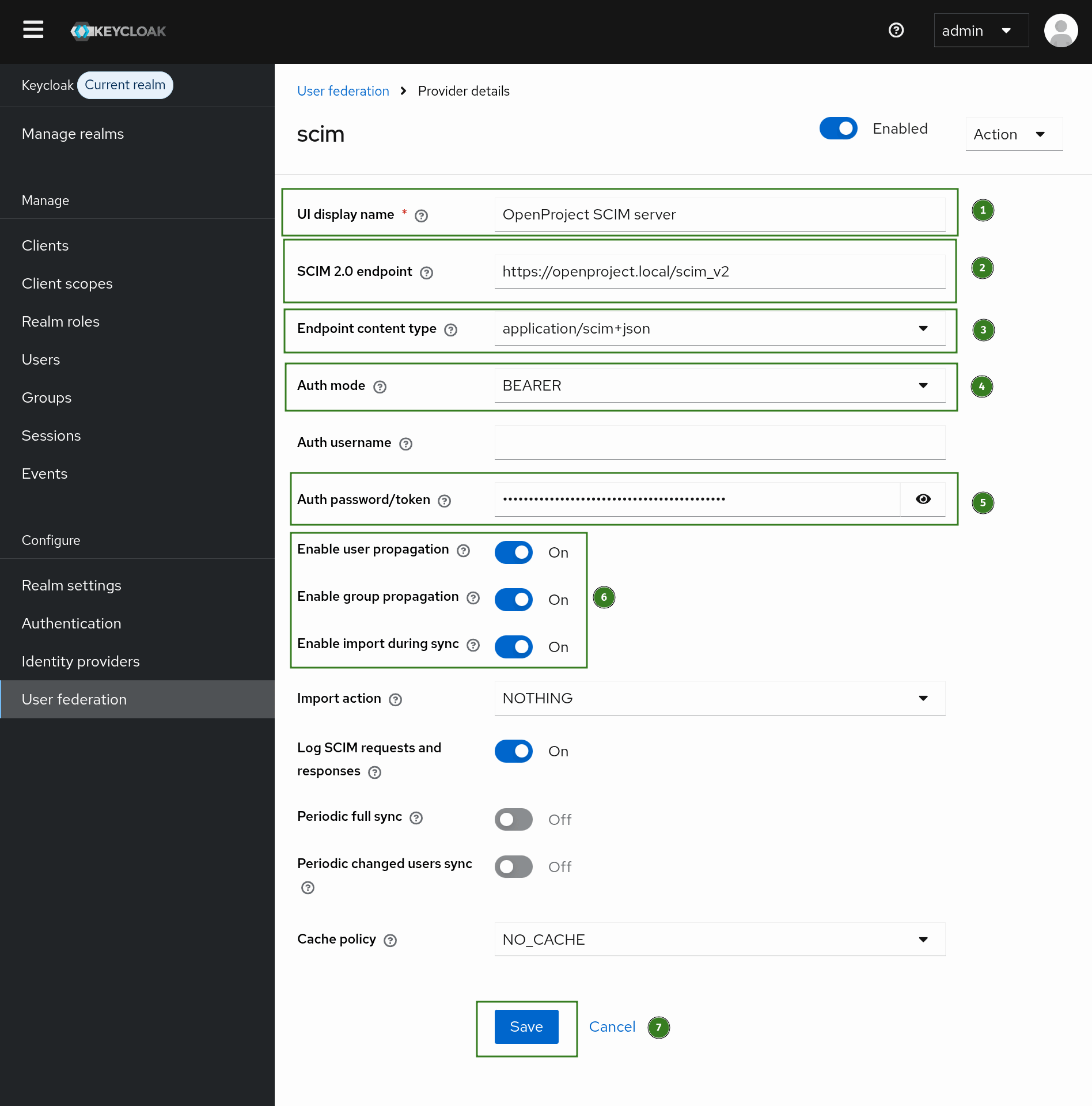 An example of a Keycloak configuration form to add a SCIM client for OpenProject