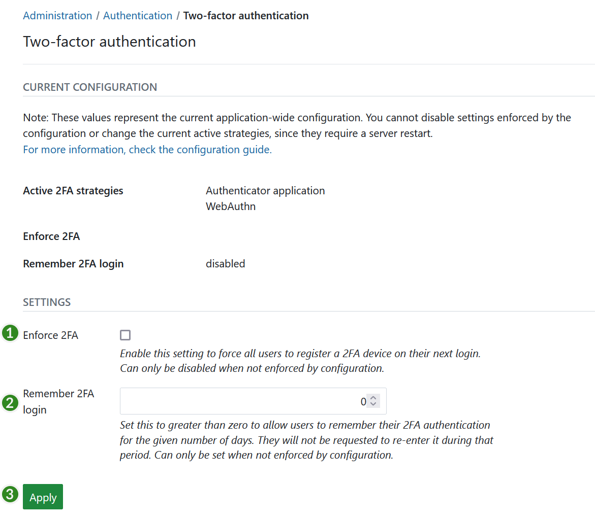 Two factor authentication in OpenProject administration