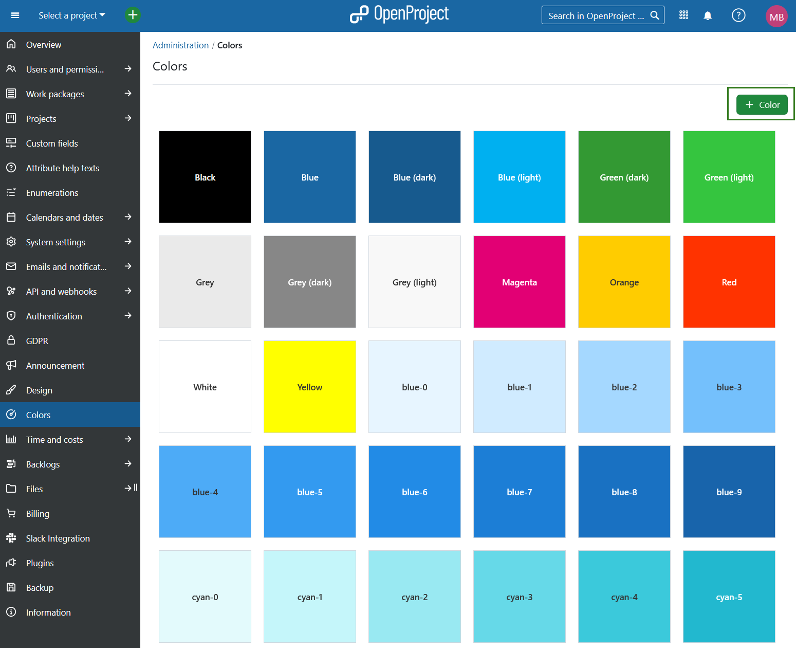 Colors in OpenProject administration