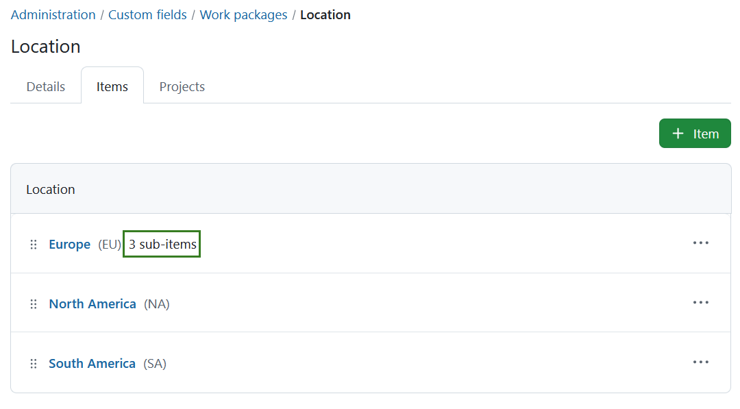 Number of sub-items for a hierarchy value in OpenProject custom fields