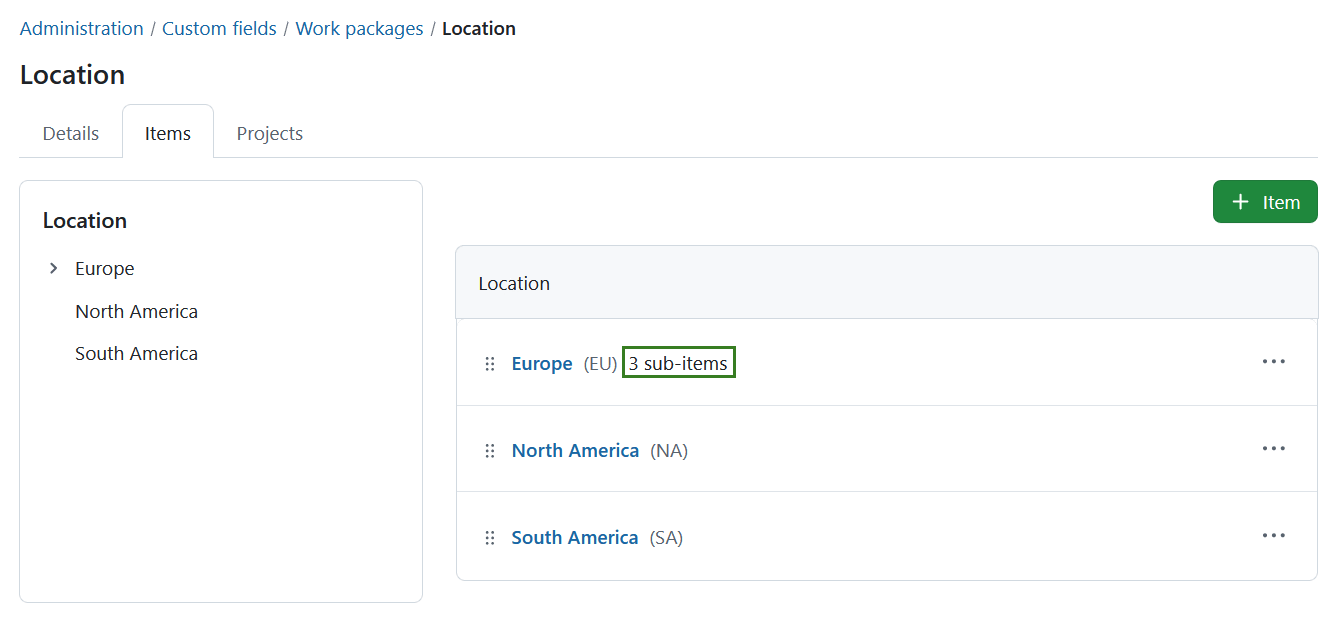 Number of sub-items for a hierarchy value in OpenProject custom fields