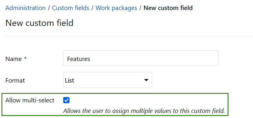 Allow multi-select values for a custom field in OpenProject