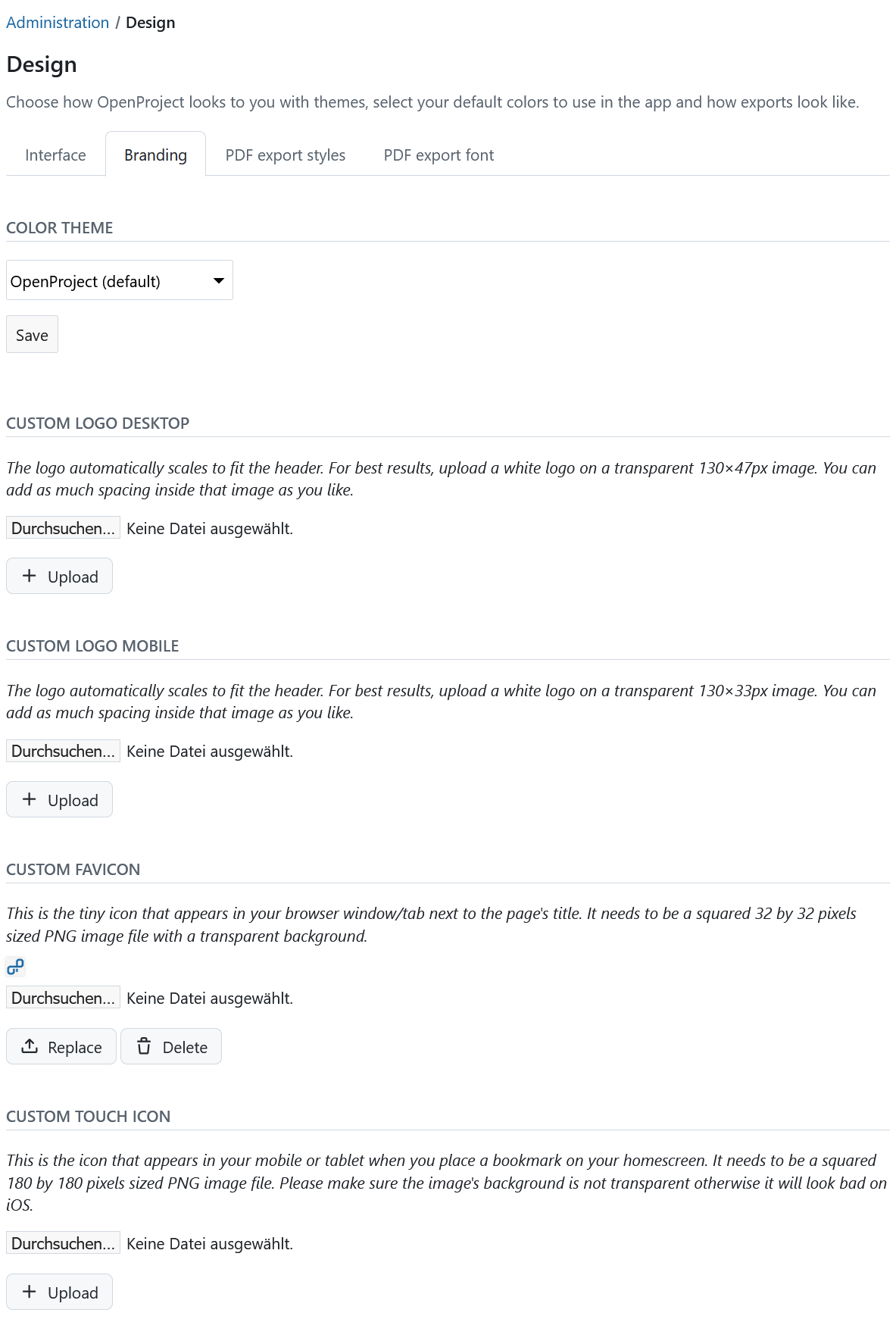 Branding settings in OpenProject administration