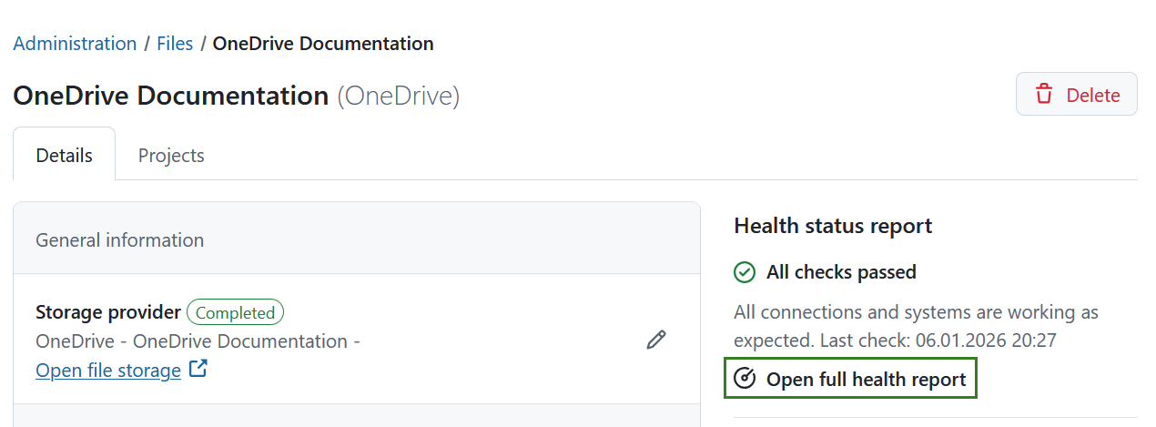 Link to open full health report for a file storage in OpenProject administration