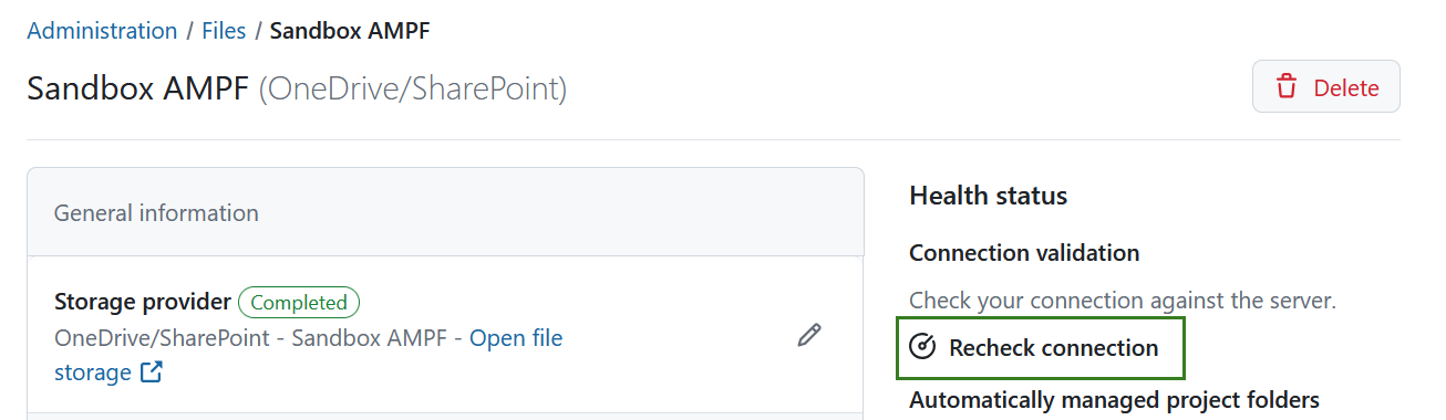 Recheck connection for OneDrive/SharePoint in OpenProject administration