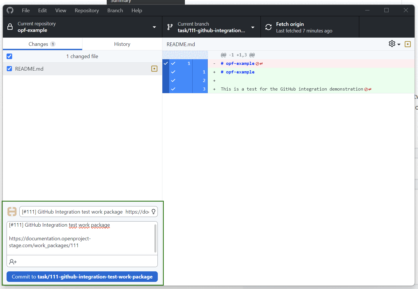 Commit message in Github Desktop client