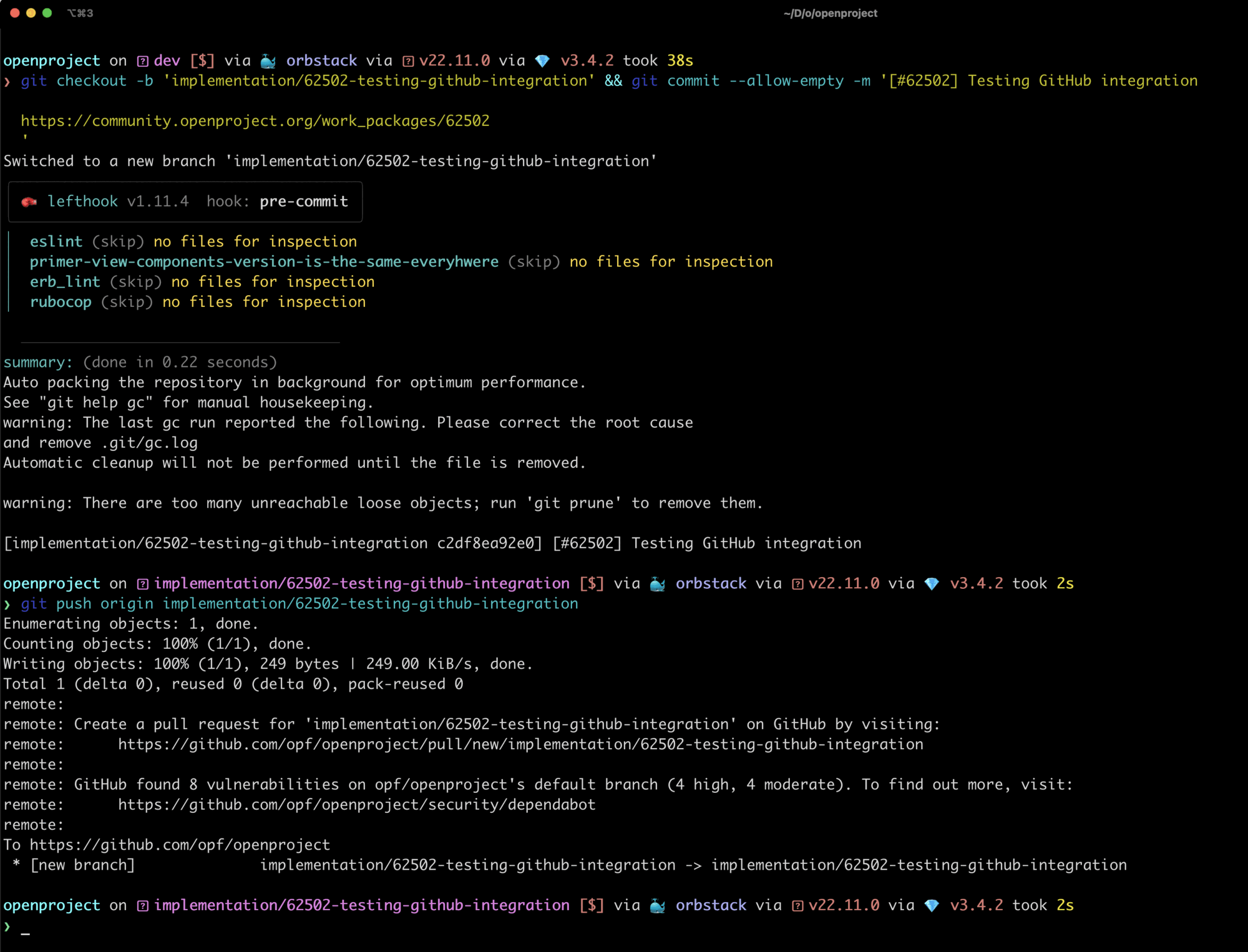 Git snippet to create a new branch with empty commit in GitHub entered into command line interface