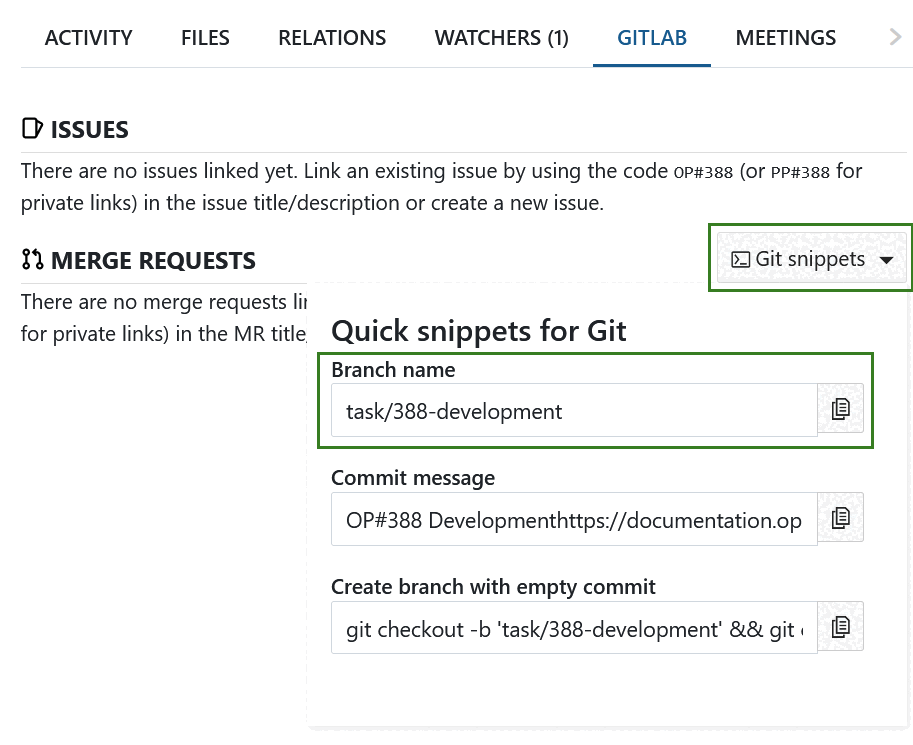 Copy the branch name for GitLab in OpenProject