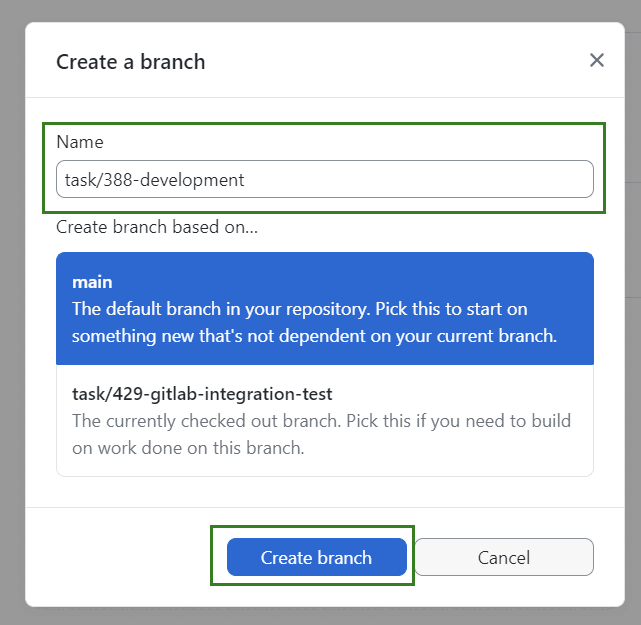 Create a new branch in a Git desktop client