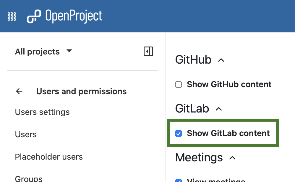 Grant permission to show GitLab content to user roles in OpenProject