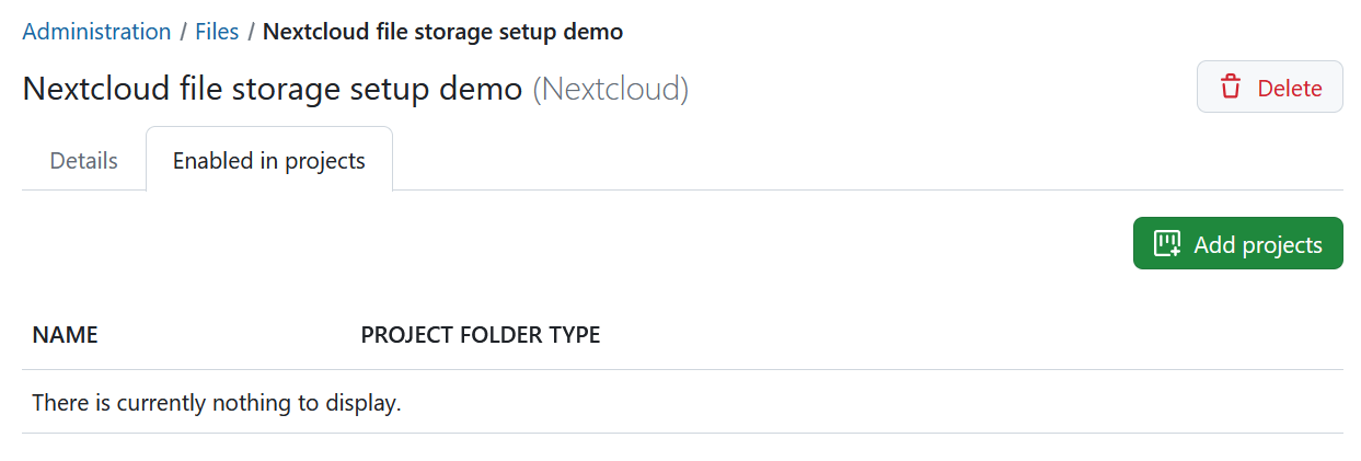 Add Nextcloud file storage to projects in OpenProject administration