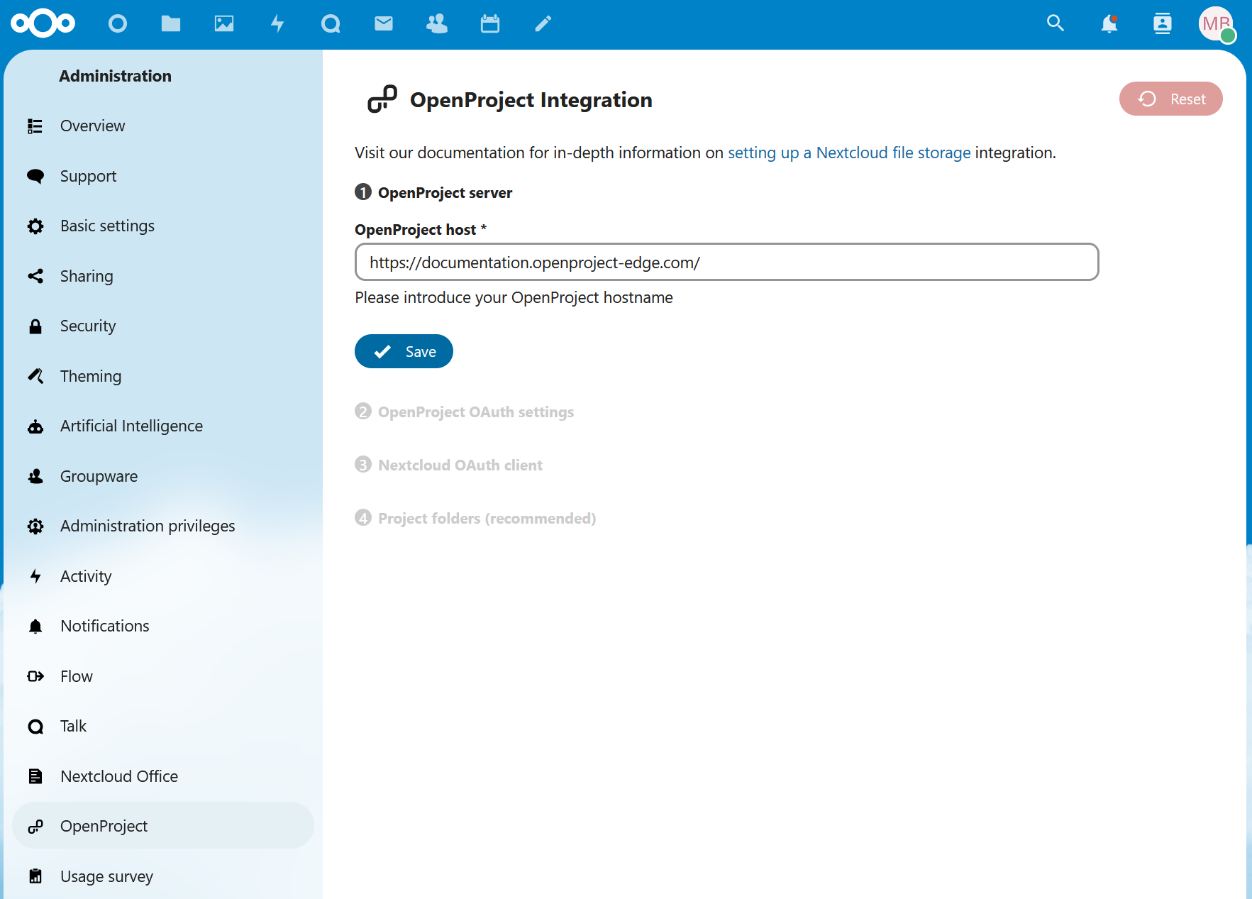 Enter your OpenProject instance URL in the OpenProject host field