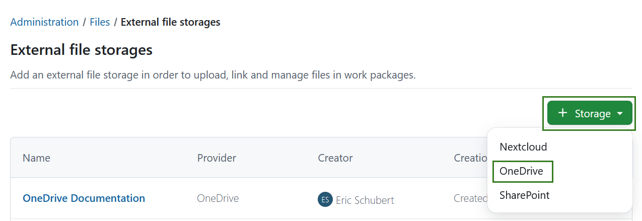 Add a new OneDrive storage to OpenProject
