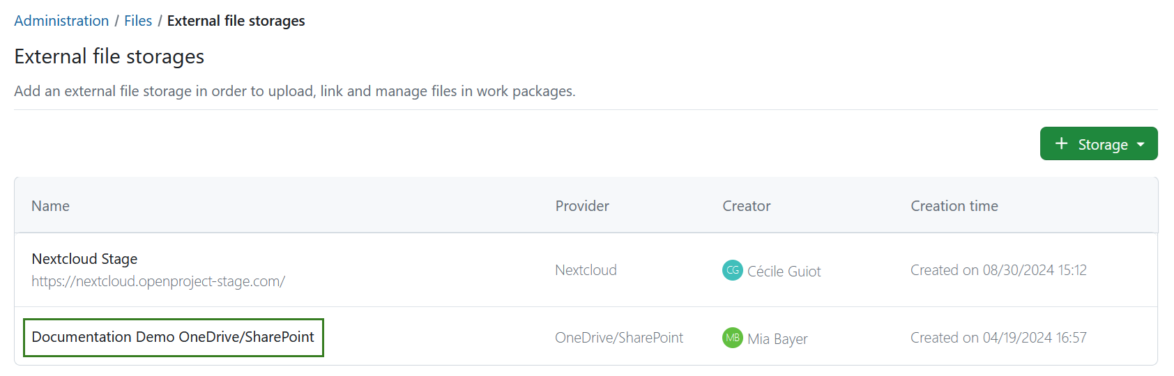 Select OneDrive/SharePoint file storage in OpenProject system administration