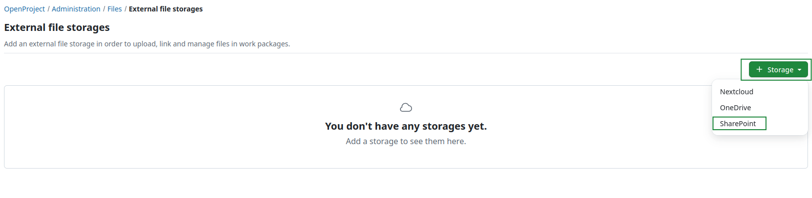 Add a new SharePoint storage to OpenProject