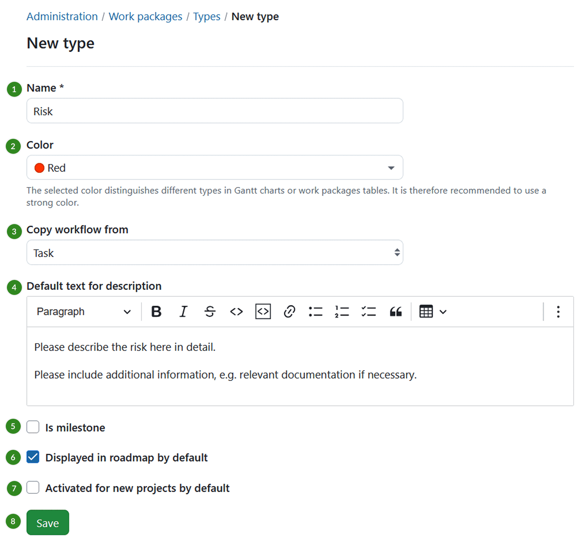 Create a new work package type in OpenProject administration