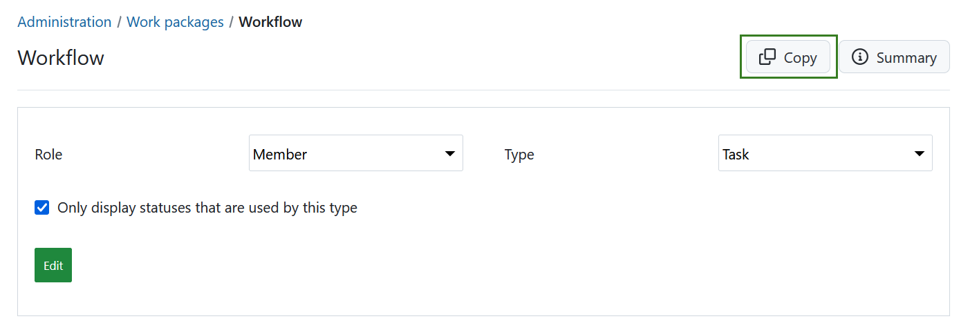 Copy work package workflow in OpenProject administration