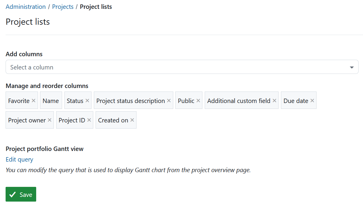 Project lists in OpenProject administration