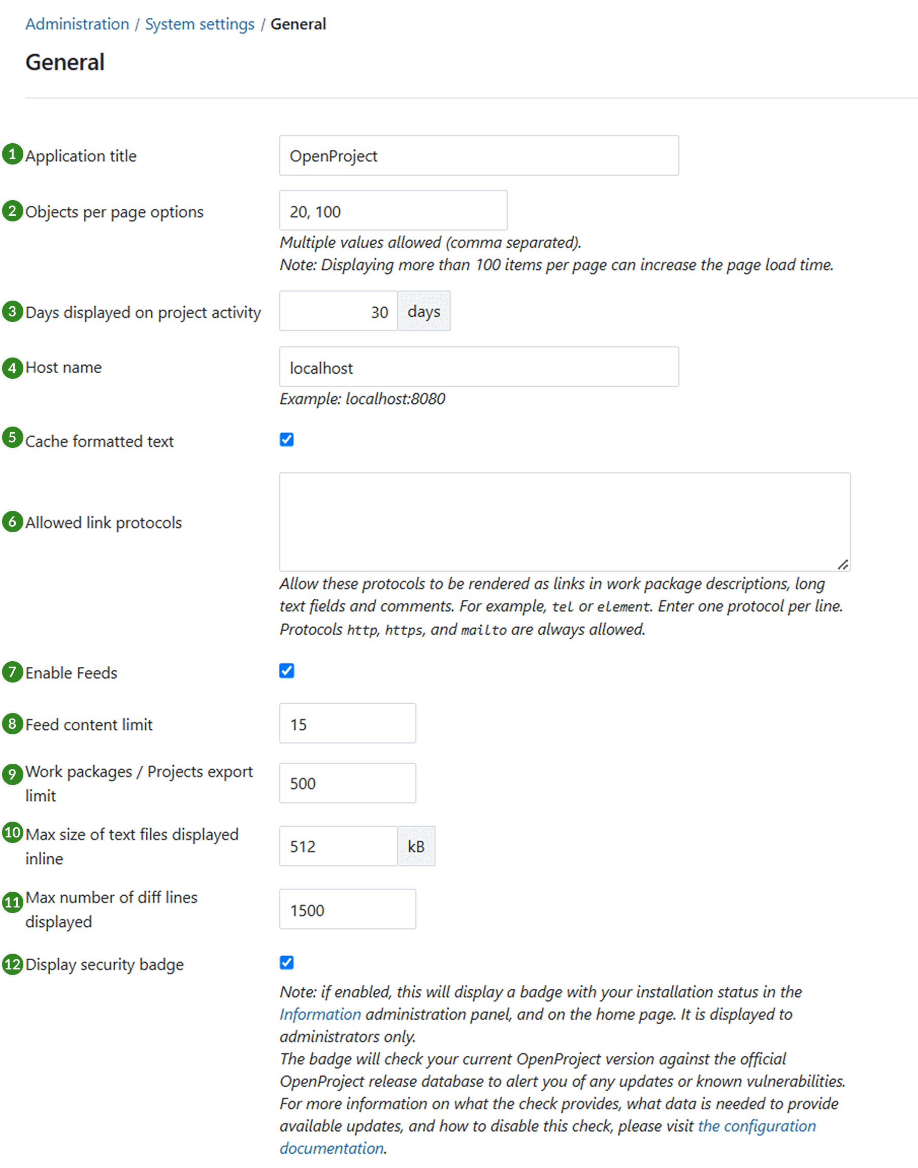 General system settings in OpenProject administration
