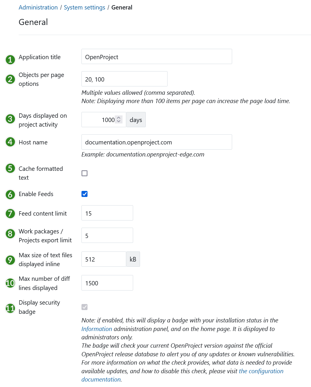 General system settings in OpenProject administration