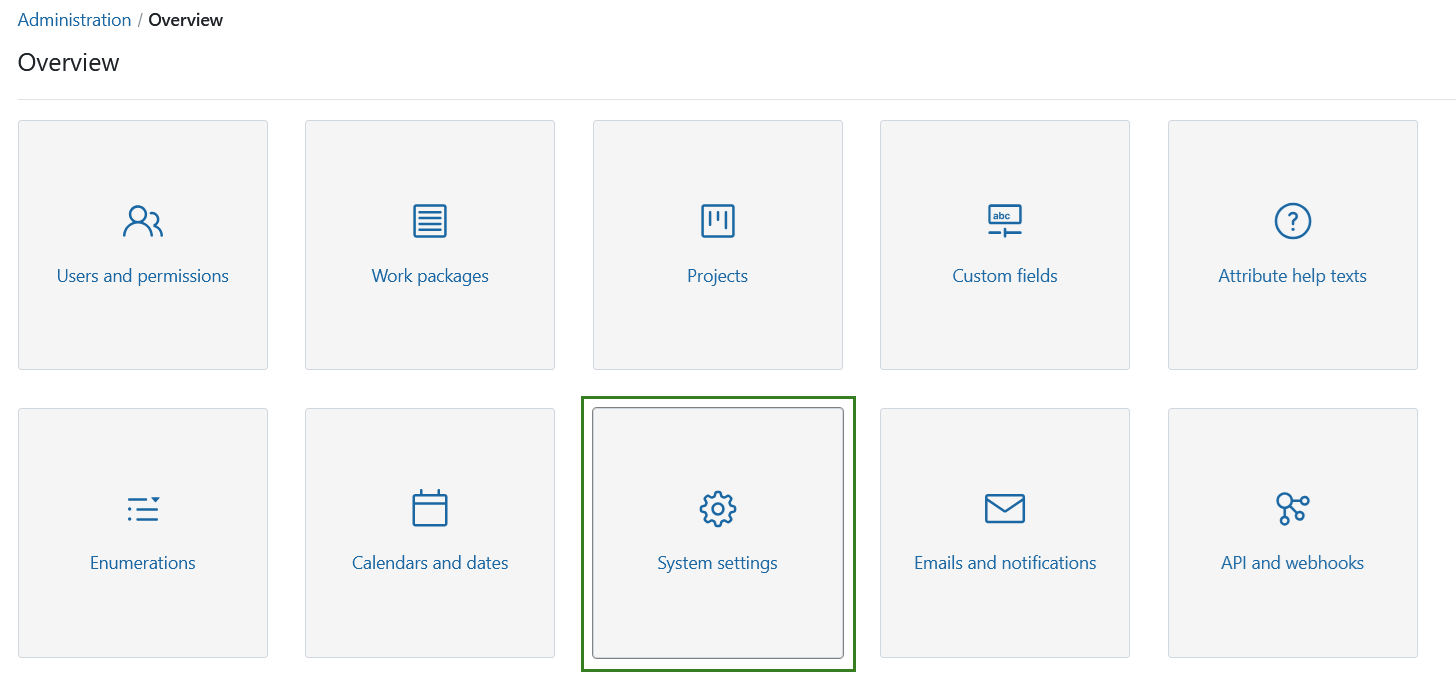 System settings in OpenProject administration