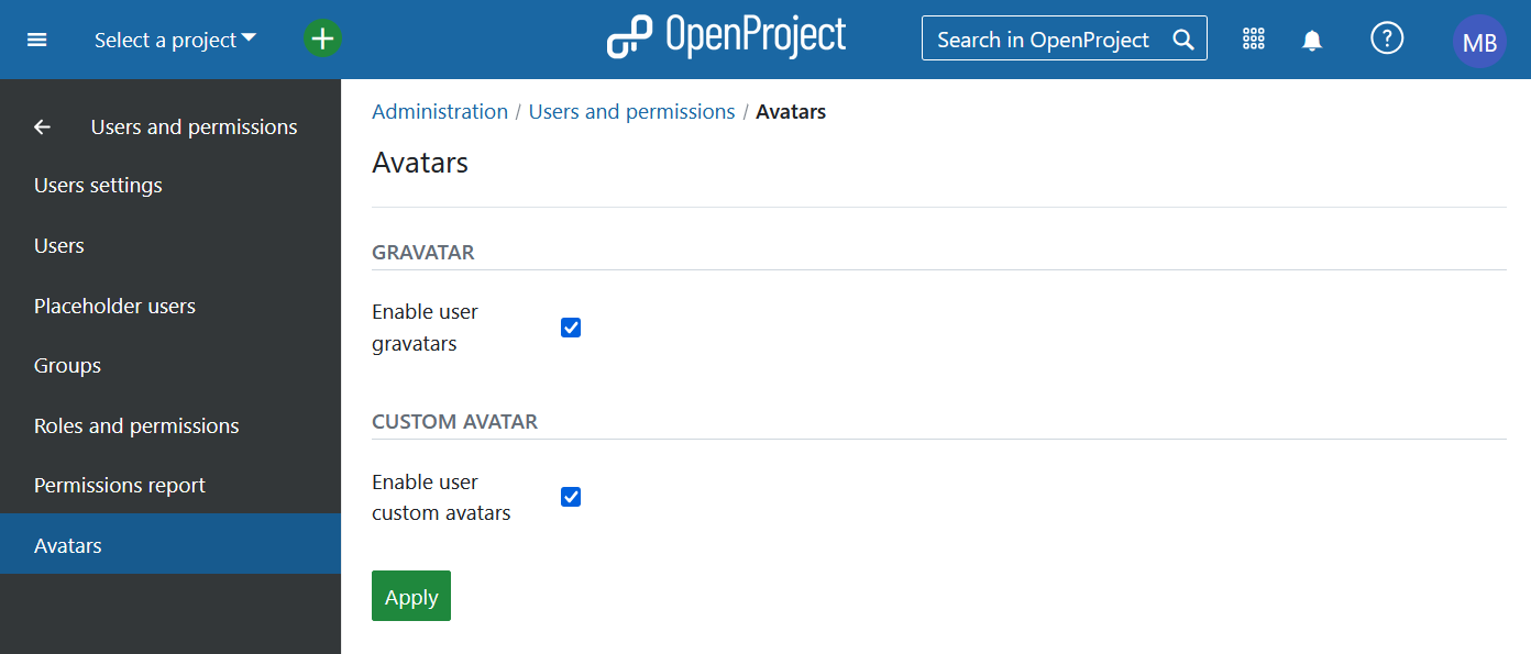 OpenProject avatars