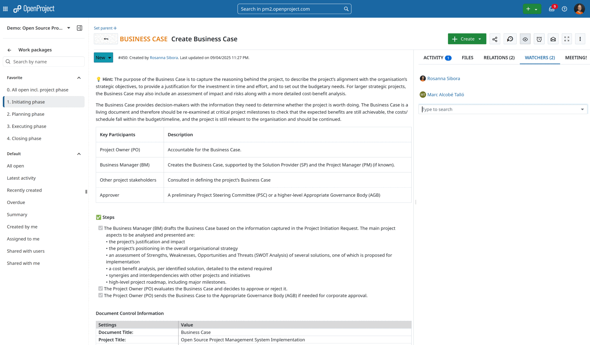 Adding watchers within OpenProject