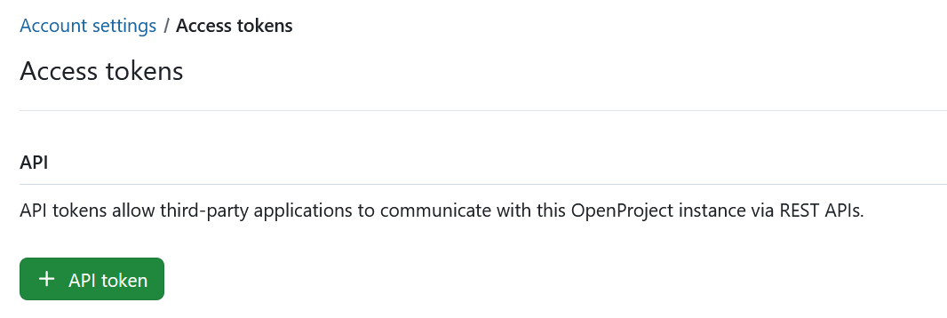 Jetons d’accès dans les paramètres du compte OpenProject
