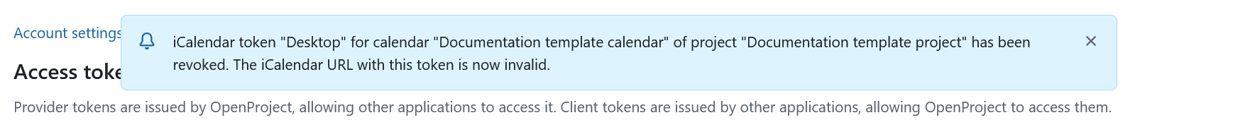 OpenProject calendar access token is invalid