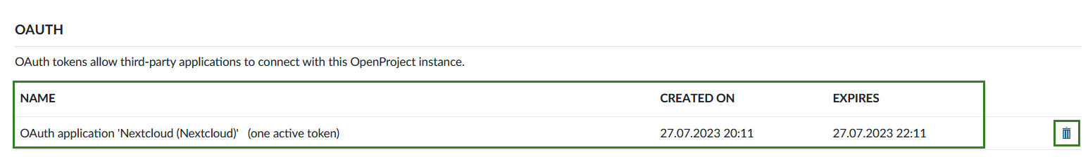 OpenProject OAuth tokens under My Account
