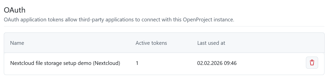 OpenProject OAuth tokens under My Account