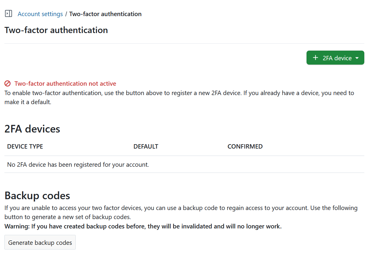Two-factor authentication in OpenProject account settings
