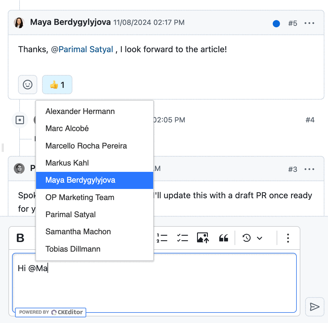 Écrivez @ et un nom d’utilisateur pour mentionner d’autres utilisateurs