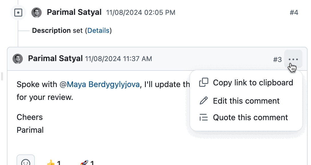 Menu Plus sur un commentaire