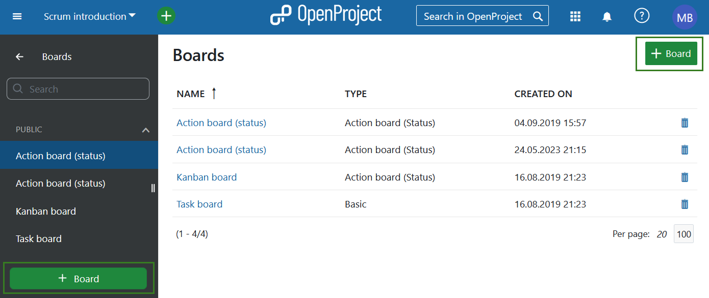 crear un nuevo tablero en el módulo de tableros