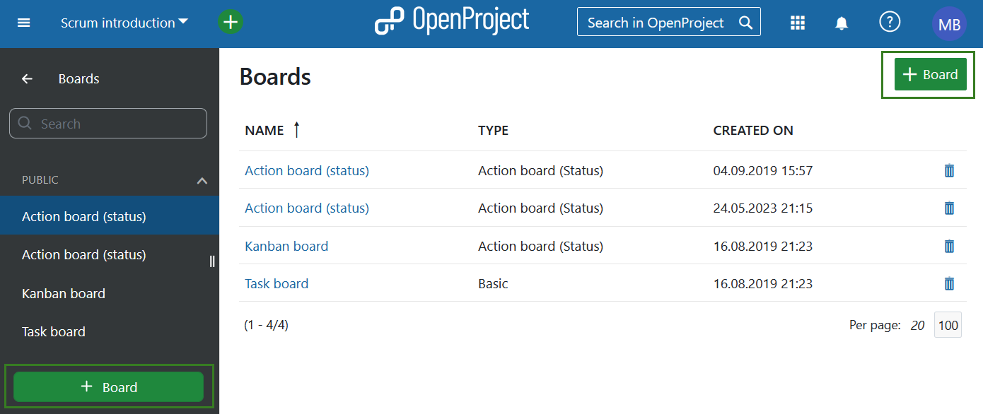 create a new board in the boards module