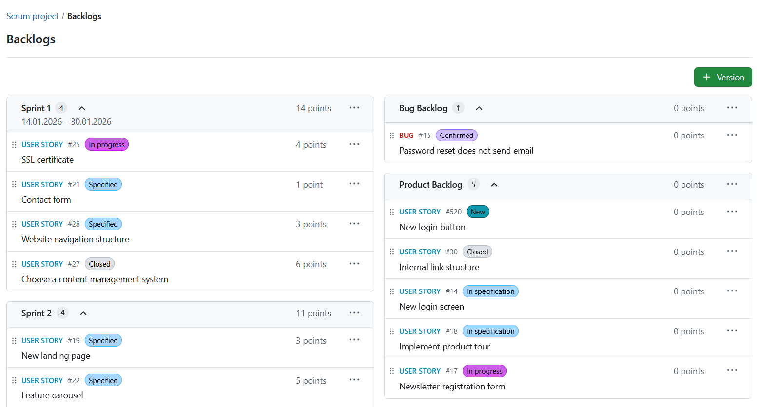 Backlogs module opened in an OpenProject project