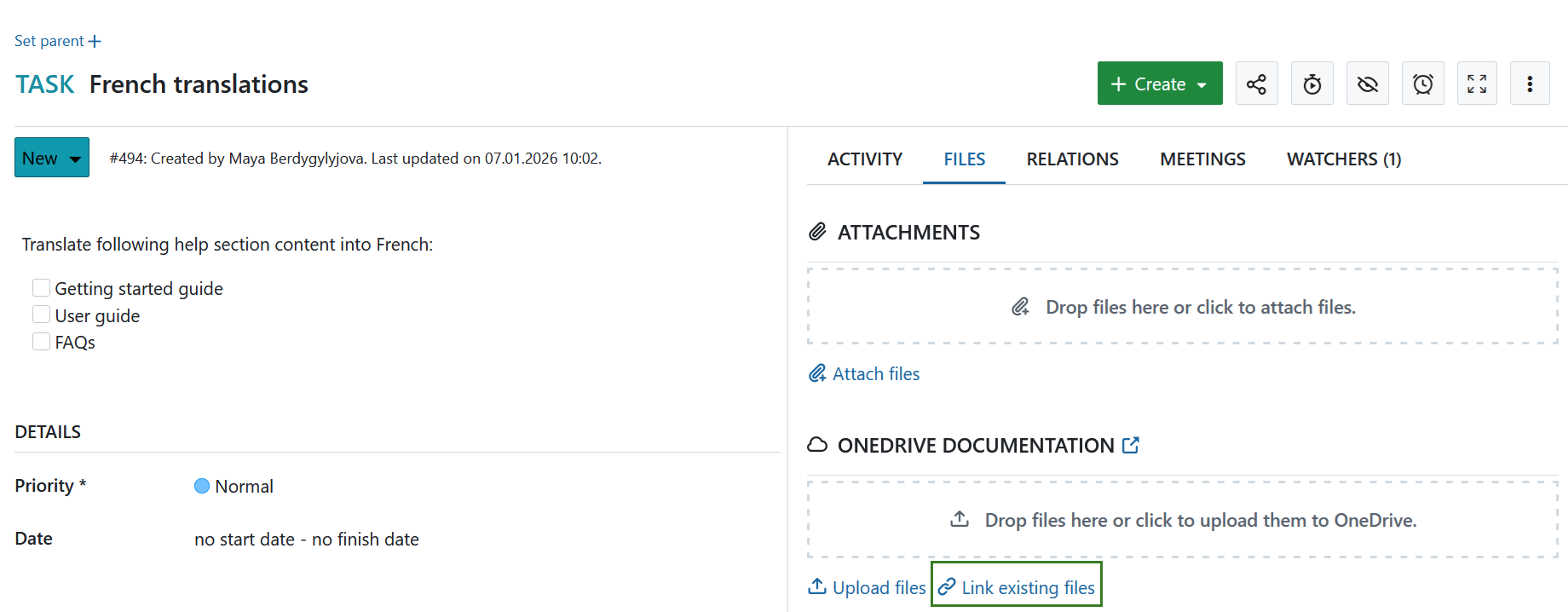Link existing files to OneDrive from an OpenProject work package