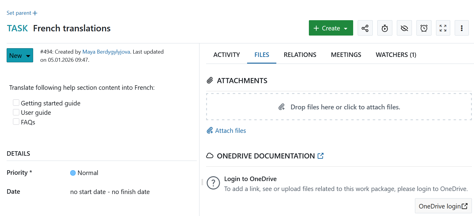 Login to OneDrive file storage from an OpenProject work package