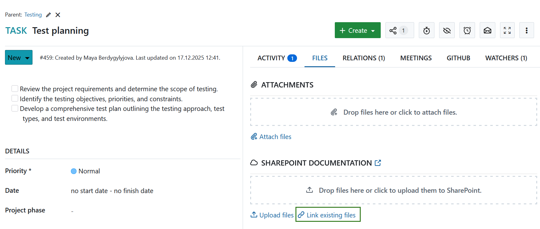 Link to link existing files to SharePoint from an OpenProject work package