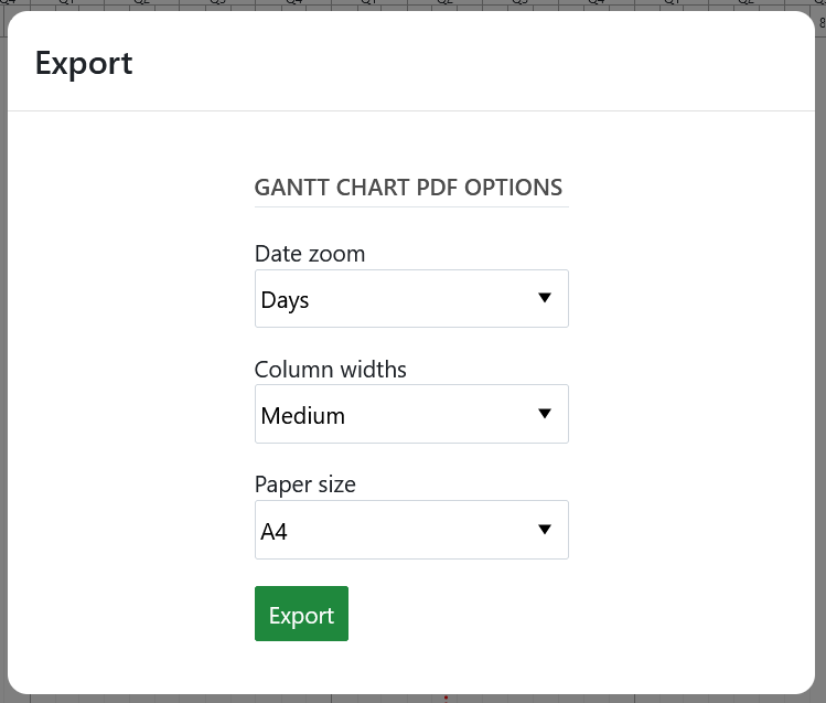 Configurar la exportación de PDF Gantt en OpenProject
